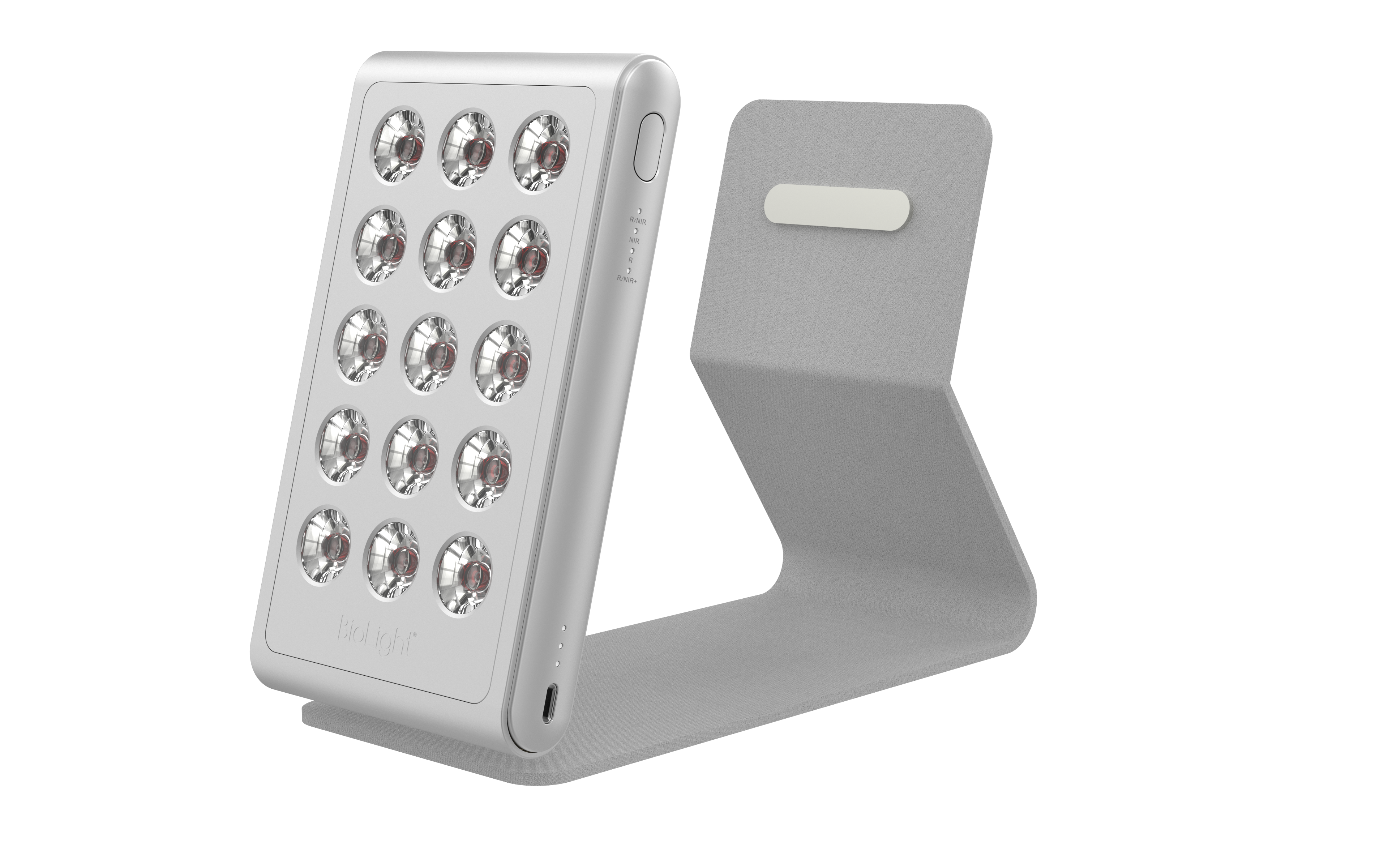 BioLight Shine with magnetic protective sleeve, highlighting its portable design that doubles as a stand for convenience.