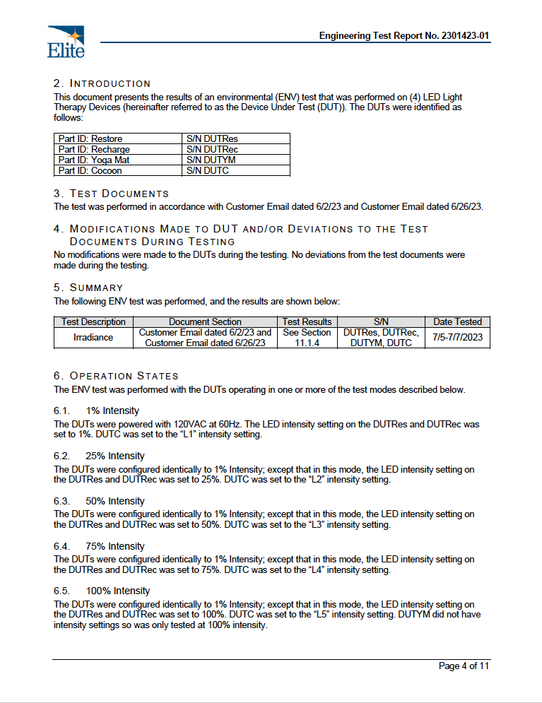Screenshot illustrating EMF emissions from the BioLight ReCharge panel, ensuring safety standards.