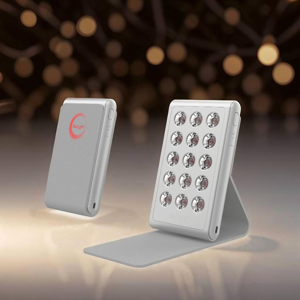 BioLight Shine device in silver color showcasing its sleek design and advanced features for effective light therapy.