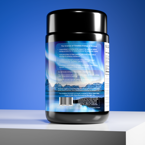 BioBlue Fountain of Youth Supplement | Mitochondrial Support with Methylene Blue & Mushrooms | Red Light Therapy Enhancer