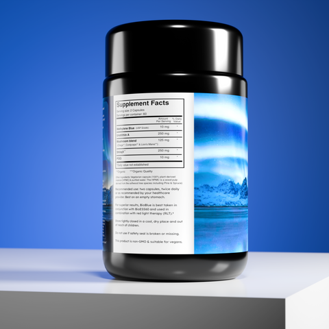 BioBlue Fountain of Youth Supplement | Mitochondrial Support with Methylene Blue & Mushrooms | Red Light Therapy Enhancer