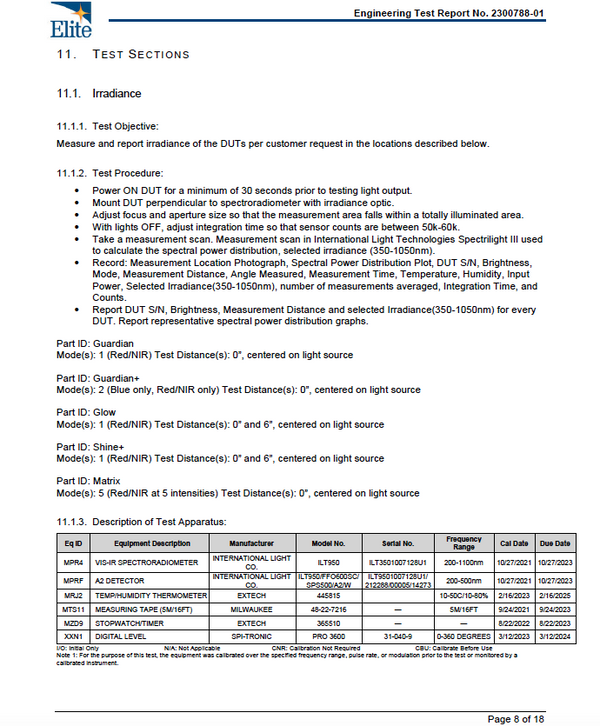 Image explaining the Glow device's battery life and recharging time by BioLight.