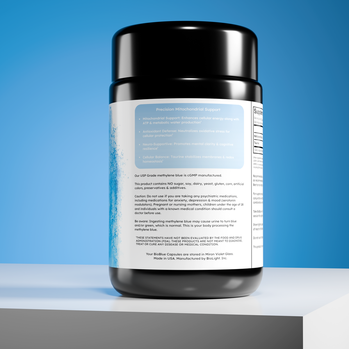 BioBlue Capsules - Methylene Blue & Taurine Supplement for Brain Health & Mitochondrial Support
