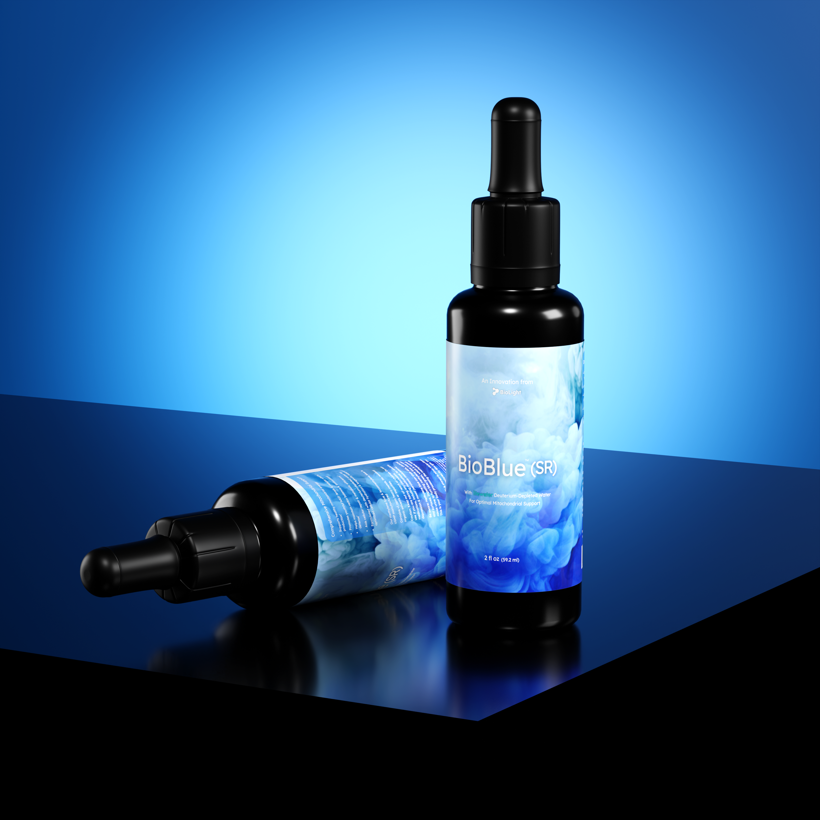 BioBlue (SR): 50/50 Blend | Sustained Release Mitochondrial Support | Made w/ Litewater Deuterium-Depleted Water | 1% Solution, USP Grade