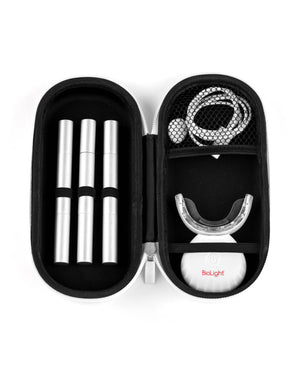 Showcasing the Guardian+ Oral Device by BioLight with a focus on its sleek design and effective light therapy settings.